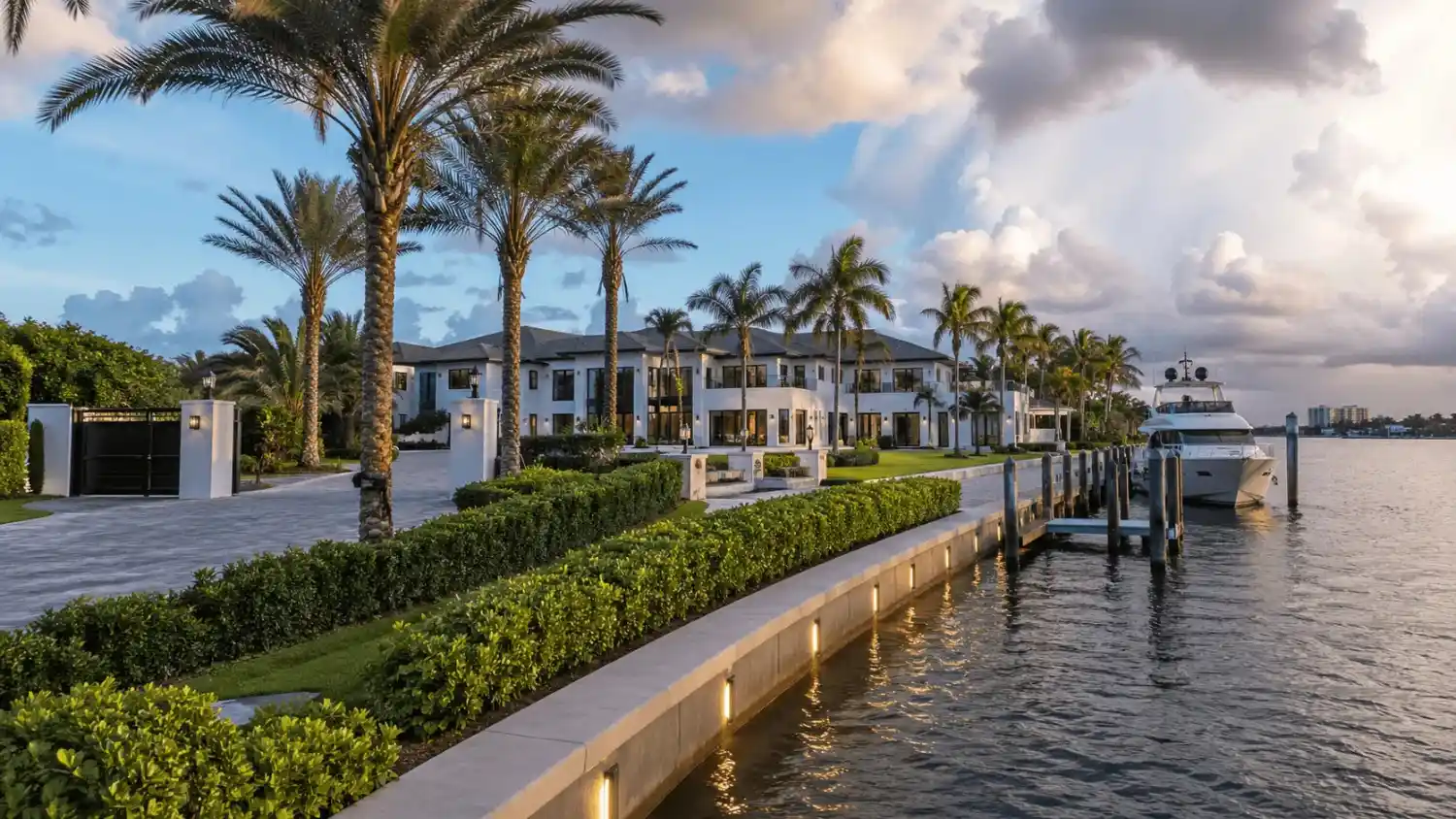 Waterfront estate with yacht protected by private security in Fort Lauderdale, FL