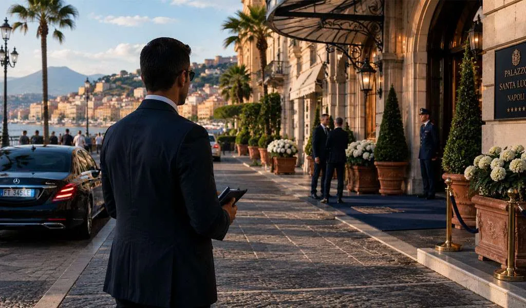 Executive protection advance work at a Naples venue before a principal arrives