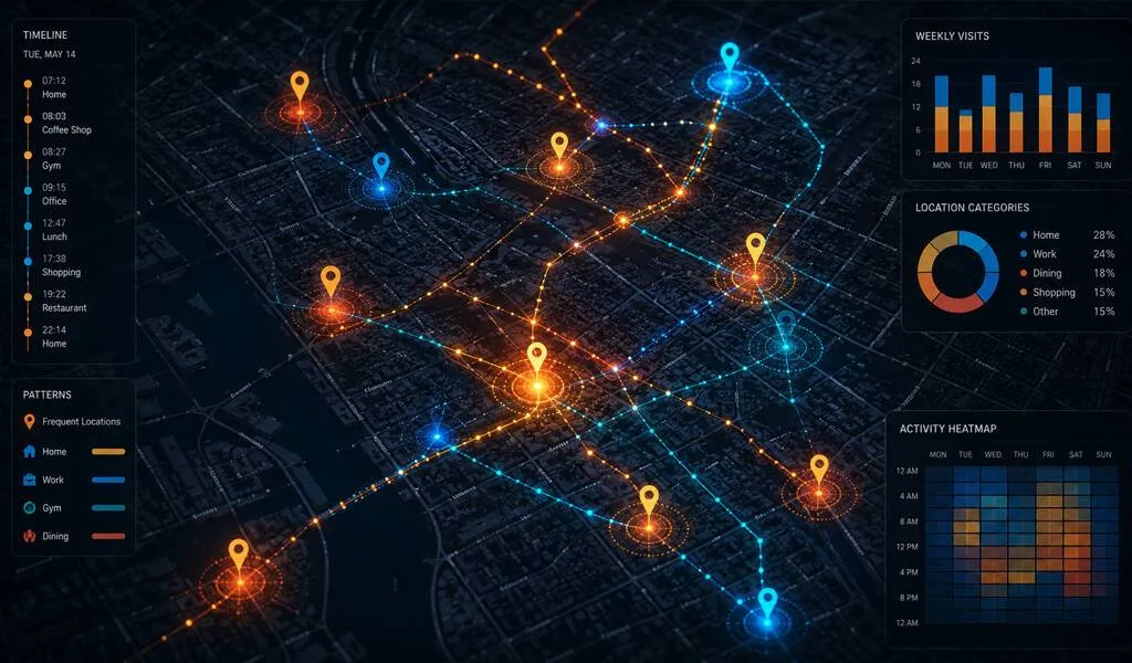 Location data mapped over a city illustrating how mobile data exposes the routines of wealthy families