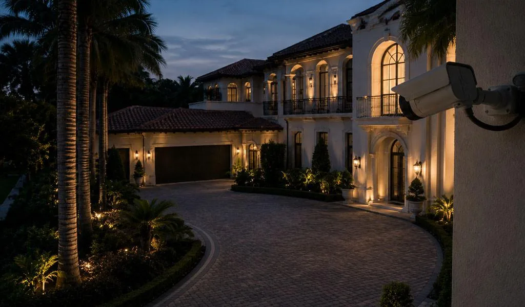 Residential camera oriented toward the driveway leaving the dock unwatched at a Naples estate