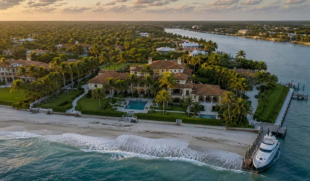 Luxury Manalapan estate showing both beachfront and Intracoastal waterfront security