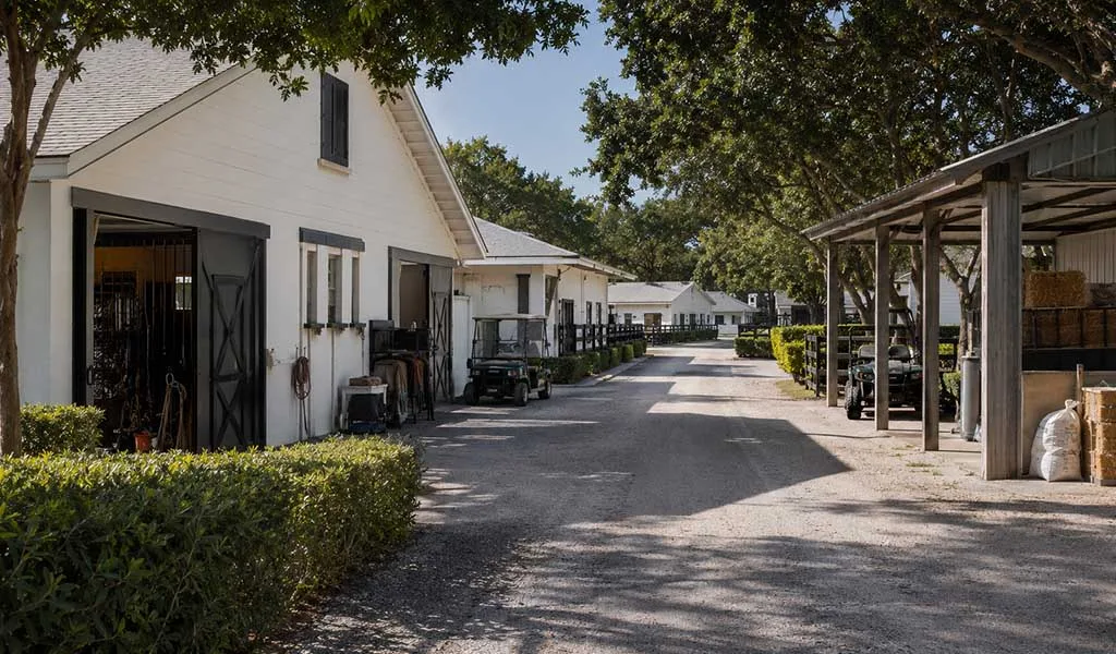 Service buildings and stable facilities at a Wellington equestrian property