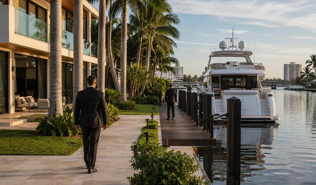 Luxury waterfront estate with superyacht and executive security in Fort Lauderdale