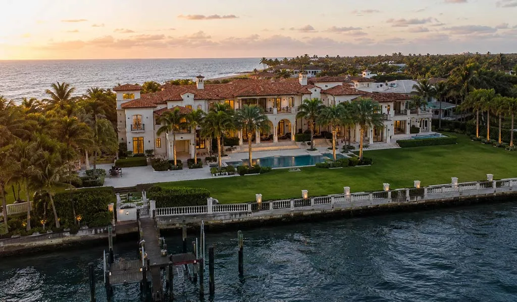 Luxury oceanfront estate in Manalapan with advanced estate security and waterfront views