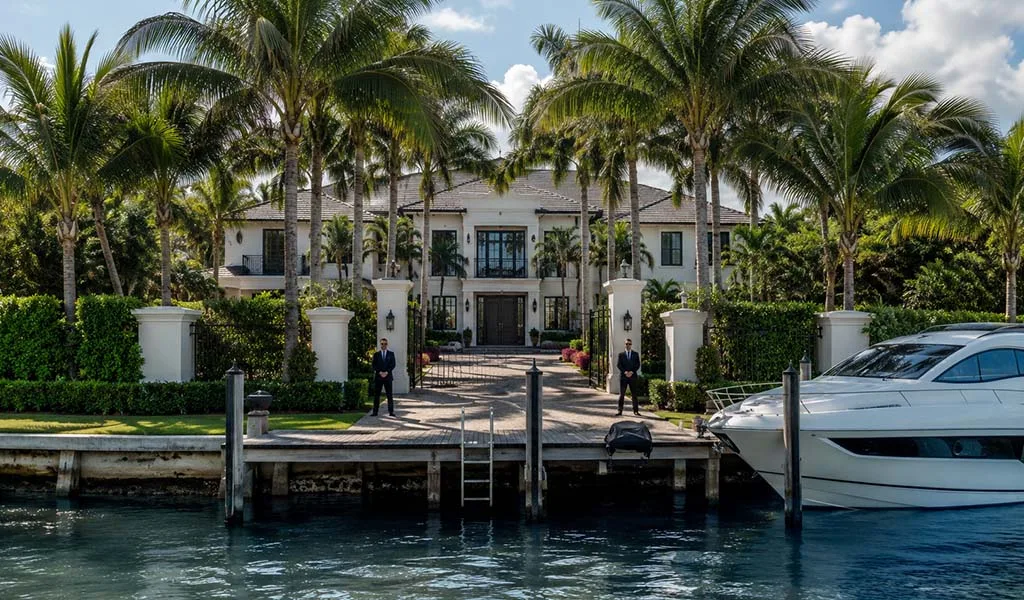 Luxury waterfront estate in Jupiter with private dock and estate security