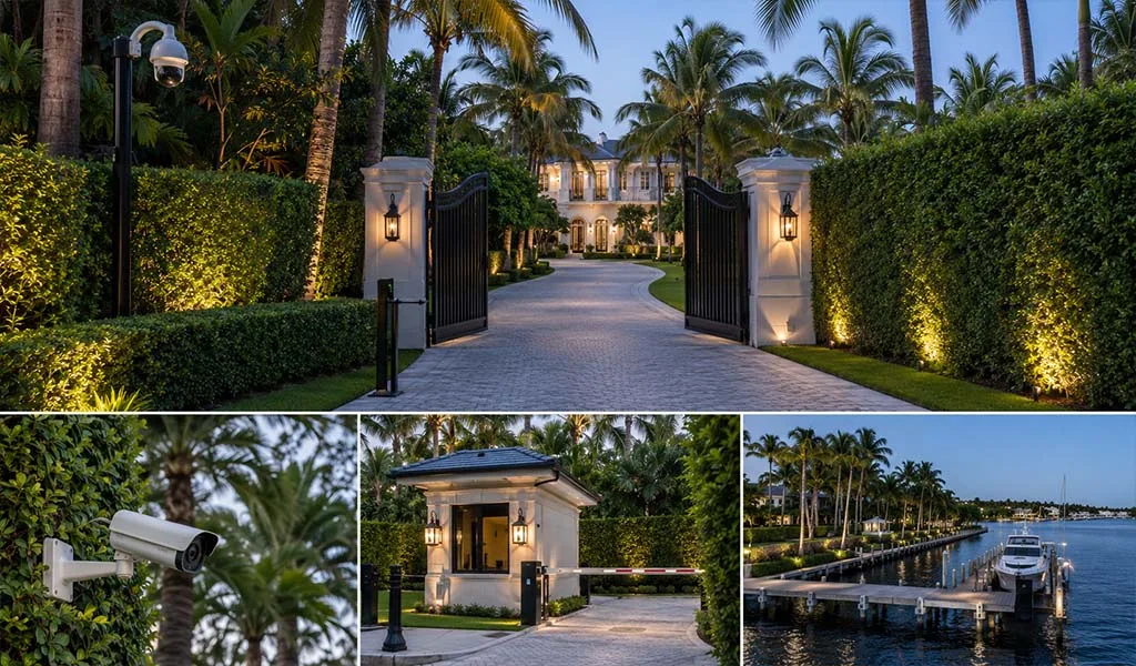 Integrated security features protecting a luxury Manalapan waterfront estate