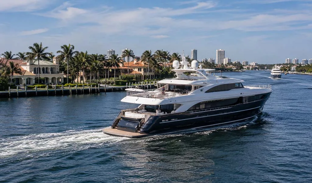 Luxury superyacht transiting the Intracoastal Waterway near Fort Lauderdale